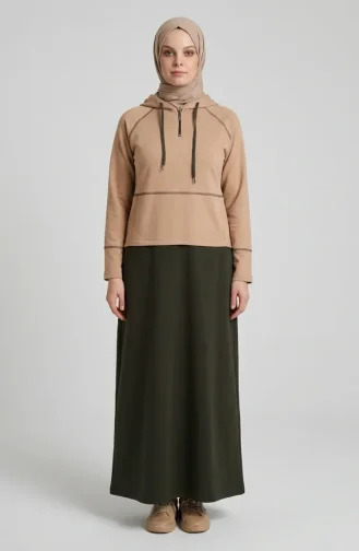 Hooded Dress With Kangaroo Pocket 71042-03 Khaki 71042-03