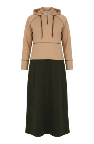 Hooded Dress With Kangaroo Pocket 71042-03 Khaki 71042-03