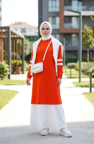 Garnished Sporty Hijab Dress 71079-01 Orange 71079-01