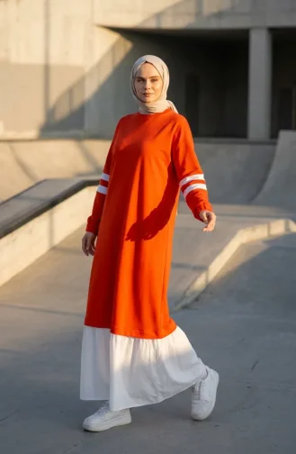 Garnished Sporty Hijab Dress 71079-01 Orange 71079-01