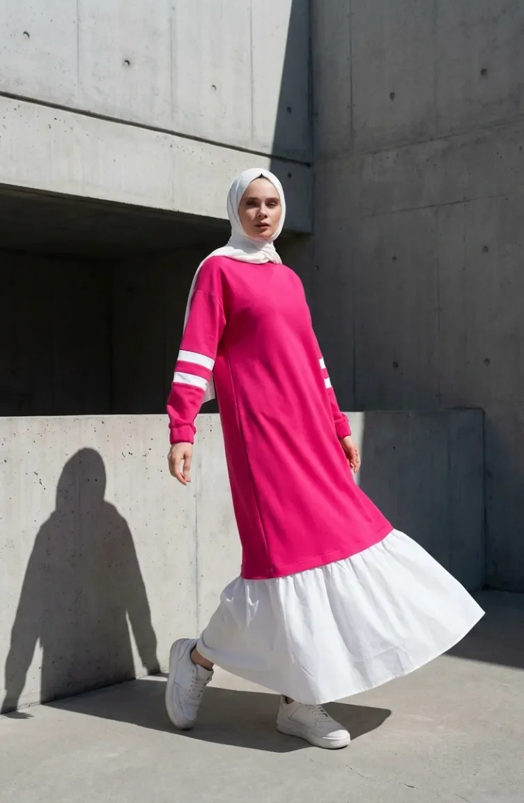 Garnili Sporty Hijab Dress 71079-06 Fuchsia 71079-06