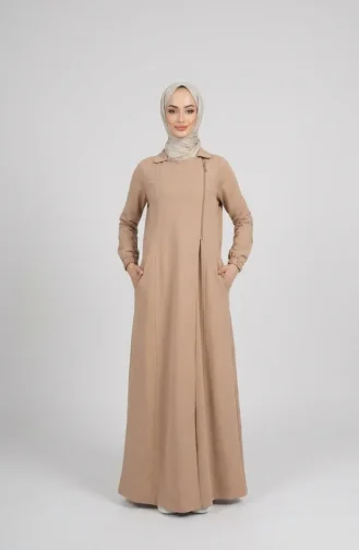 Asymmetrical Zippered Hijab Dress 71140-01 Beige 71140-01