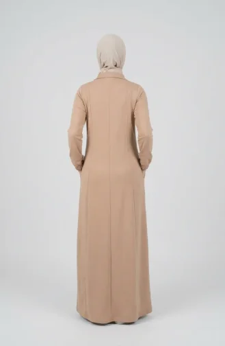 Asymmetrical Zippered Hijab Dress 71140-01 Beige 71140-01