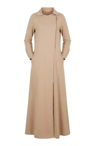 Asymmetrical Zippered Hijab Dress 71140-01 Beige 71140-01