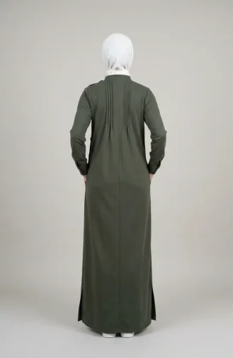 Robe Hijab Plissée à Boutons 71146-02 Kaki 71146-02