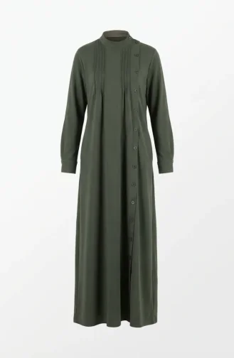Robe Hijab Plissée à Boutons 71146-02 Kaki 71146-02