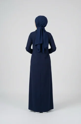 Robe Hijab Plissée à Boutons 71146-04 Bleu Marine 71146-04
