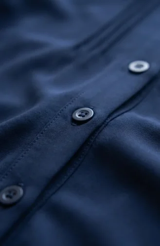 Robe Hijab Plissée à Boutons 71146-04 Bleu Marine 71146-04