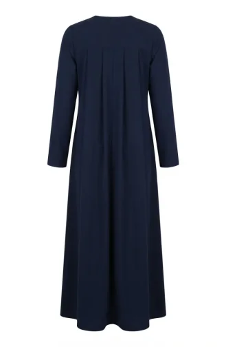 Robe Hijab Plissée à Boutons 71146-04 Bleu Marine 71146-04