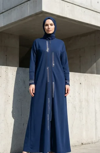 Zippered Embellished Abaya 71181-02 Indigo 71181-02