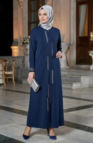 Zippered Embellished Abaya 71181-02 Indigo 71181-02