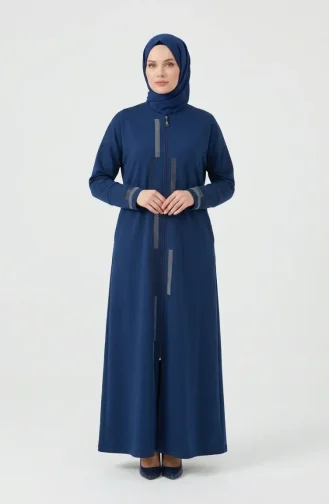 Zippered Embellished Abaya 71181-02 Indigo 71181-02
