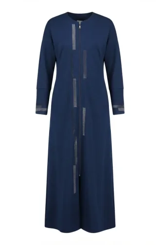 Zippered Embellished Abaya 71181-02 Indigo 71181-02