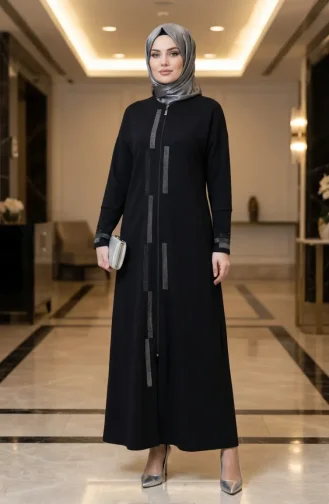 Abaya Mit Reißverschluss Und Verzierungen 71181-03 Schwarz 71181-03