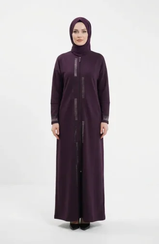 Abaya Mit Reißverschluss Und Verzierungen 71181-04 Pflaume 71181-04