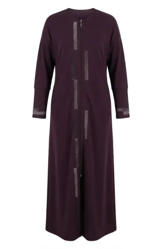 Abaya Mit Reißverschluss Und Verzierungen 71181-04 Pflaume 71181-04