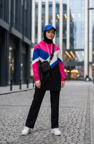 Color Block Hooded Two-Piece Set 71022-02 Black Pink 71022-02