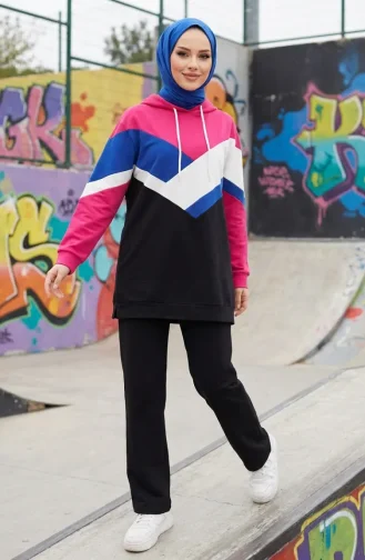 Color Block Hooded Two-Piece Set 71022-02 Black Pink 71022-02
