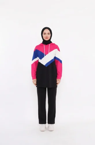 Color Block Hooded Two-Piece Set 71022-02 Black Pink 71022-02