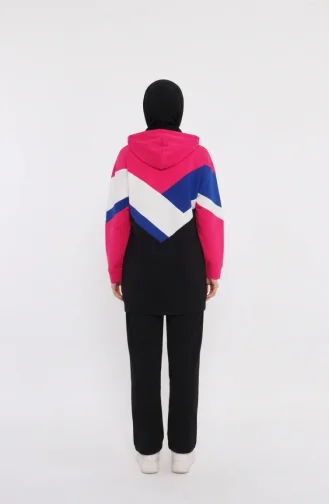 Color Block Hooded Two-Piece Set 71022-02 Black Pink 71022-02