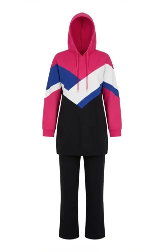 Color Block Hooded Two-Piece Set 71022-02 Black Pink 71022-02