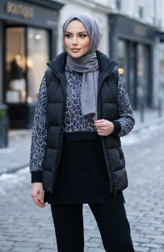 Ensemble Deux Pièces à Capuche Imprimé Léopard 2224-01 Anthracite 2224-01