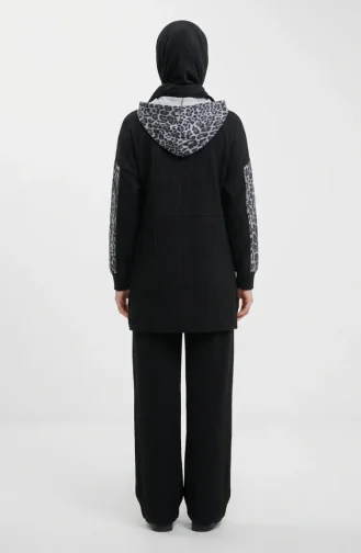 Ensemble Deux Pièces à Capuche Imprimé Léopard 2224-01 Anthracite 2224-01