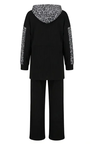 Ensemble Deux Pièces à Capuche Imprimé Léopard 2224-01 Anthracite 2224-01
