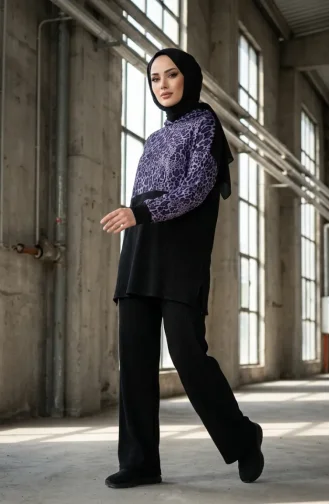 Leopard Print Hooded Two-Piece Set 2224-02 Purple 2224-02