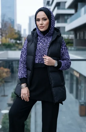 Leopard Print Hooded Two-Piece Set 2224-02 Purple 2224-02