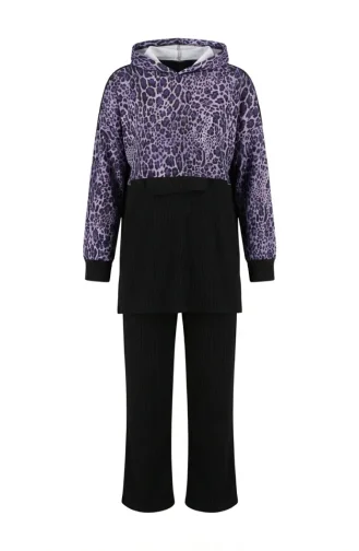 Leopard Print Hooded Two-Piece Set 2224-02 Purple 2224-02
