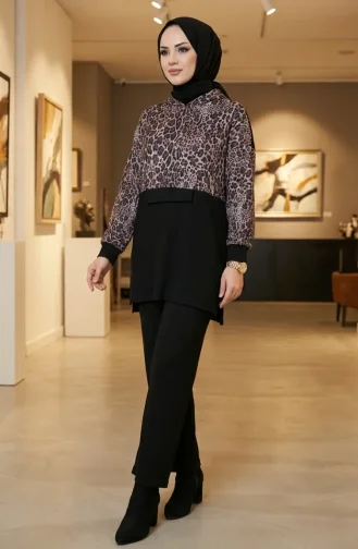 Zweiteiliges Set Mit Kapuze Und Leopardenmuster 2224-03 Braun 2224-03