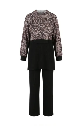 Zweiteiliges Set Mit Kapuze Und Leopardenmuster 2224-03 Braun 2224-03