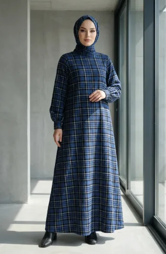 بدلة شتوية بنقشة مربعات، لون أزرق داكن، رقم الموديل 2507-01 2507-01