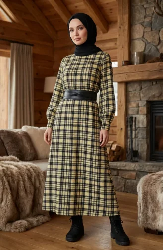 بدلة شتوية بنقشة مربعات على طراز الحطاب، لون أصفر، رقم الموديل 2507-02 2507-02