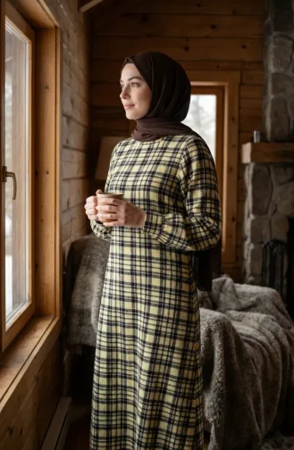 بدلة شتوية بنقشة مربعات على طراز الحطاب، لون أصفر، رقم الموديل 2507-02 2507-02