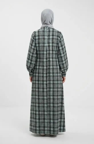 فستان شتوي بنقشة مربعات بنمط حطاب، 2507-03، أخضر فاتح 2507-03