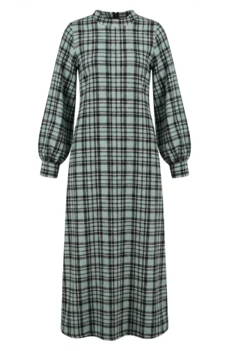 فستان شتوي بنقشة مربعات بنمط حطاب، 2507-03، أخضر فاتح 2507-03