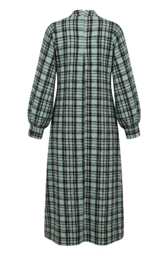 فستان شتوي بنقشة مربعات بنمط حطاب، 2507-03، أخضر فاتح 2507-03