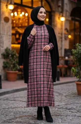 Geruite Houthakkerswinterjurk 2507-04 Roze 2507-04