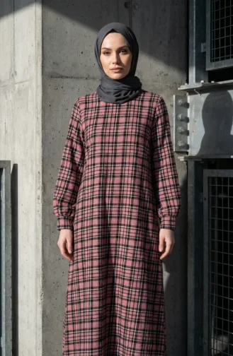 Geruite Houthakkerswinterjurk 2507-04 Roze 2507-04