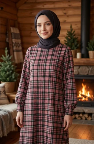 Geruite Houthakkerswinterjurk 2507-04 Roze 2507-04