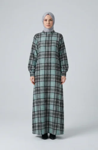 فستان شتوي بنقشة مربعات بنمط حطاب، 2508-02، أخضر فاتح 2508-02