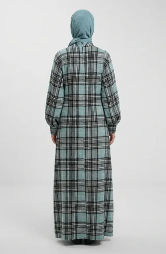 فستان شتوي بنقشة مربعات بنمط حطاب، 2508-02، أخضر فاتح 2508-02