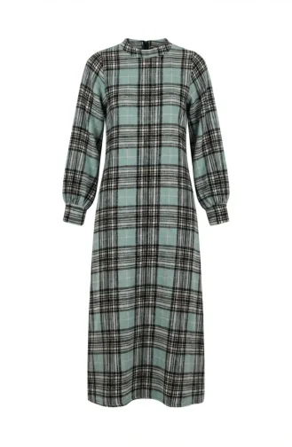 فستان شتوي بنقشة مربعات بنمط حطاب، 2508-02، أخضر فاتح 2508-02