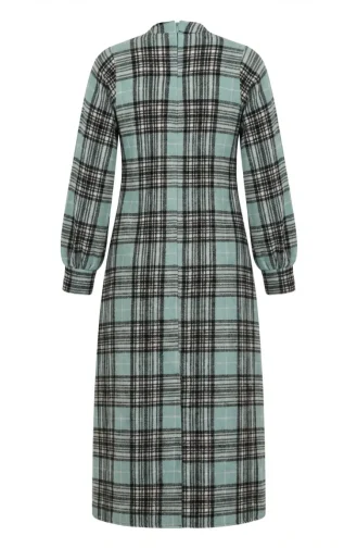 فستان شتوي بنقشة مربعات بنمط حطاب، 2508-02، أخضر فاتح 2508-02