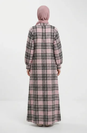 فستان شتوي بنقشة مربعات بنمط حطاب، 2508-03، لون وردي فاتح 2508-03