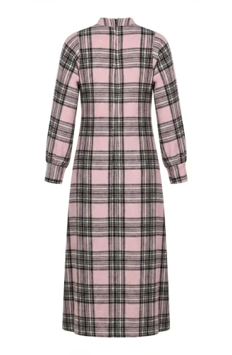 فستان شتوي بنقشة مربعات بنمط حطاب، 2508-03، لون وردي فاتح 2508-03