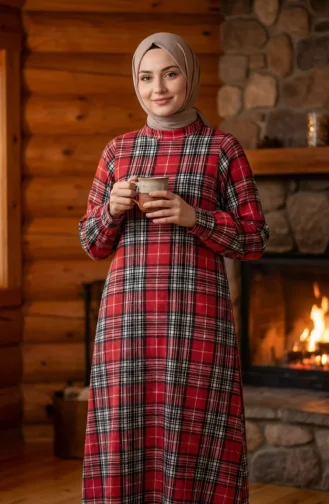 بدلة شتوية بنقشة مربعات على طراز الحطاب، رقم الموديل 2508-05، لون أحمر 2508-05