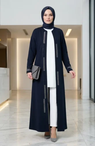 عباية مزينة بسحاب 71181-01 لون كحلي 71181-01